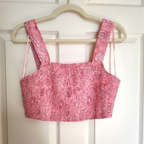 House of Harlow 1960 Tops - House Of Harlow Small Cotton Smocked Pink Tank Crop Top